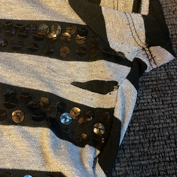 M.K.M Designs hooded t shirt. Vintage Y2K. Silver sparkly & black w sequences. - Picture 3 of 4